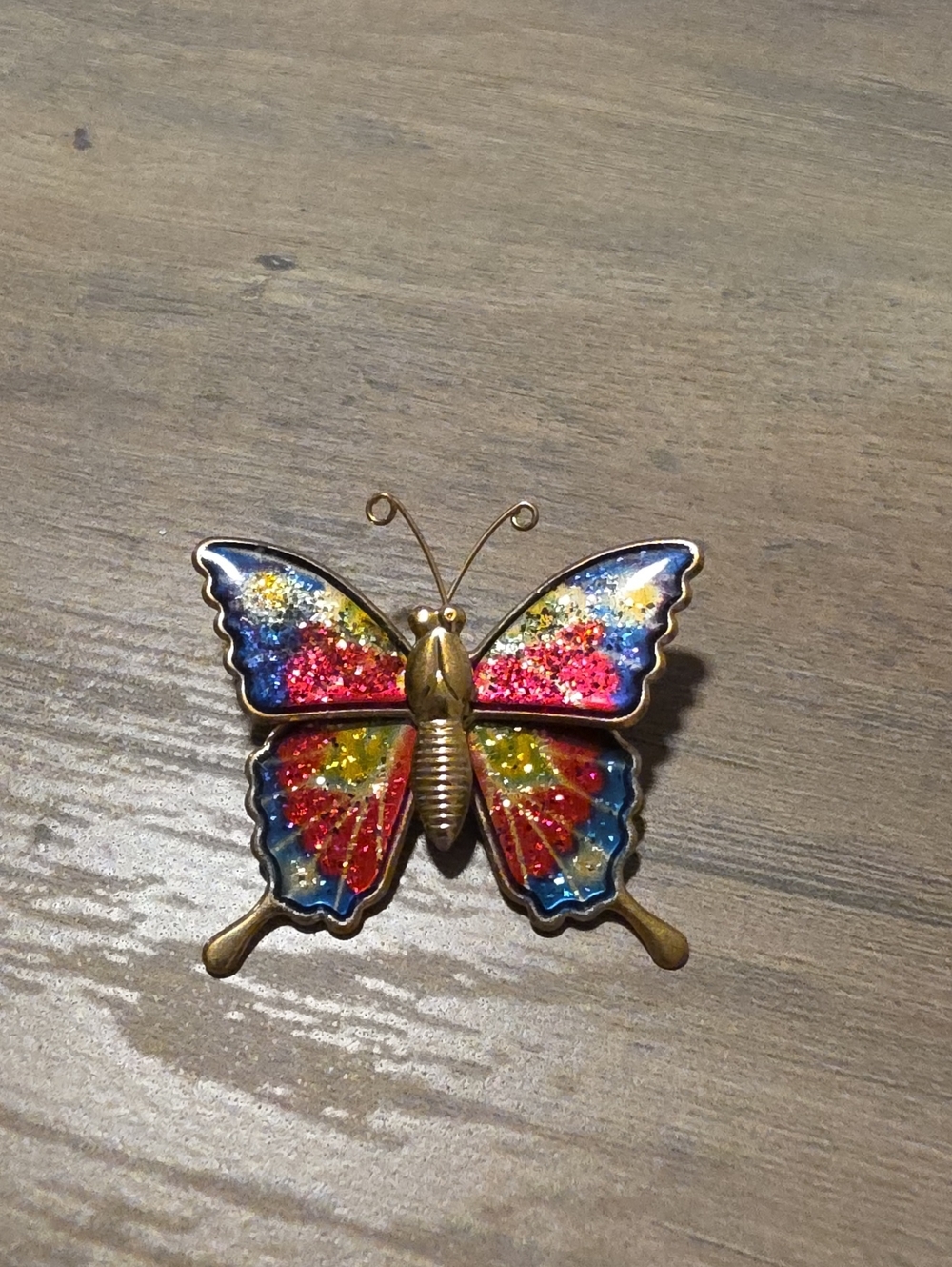 Multicolor Glitter Butterfly Brooch - Gold Trim